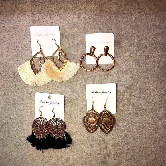 Four (4) Piece Bohemian Style Tassel Medallion Dangle Earring Bundle - Picture 1 of 9